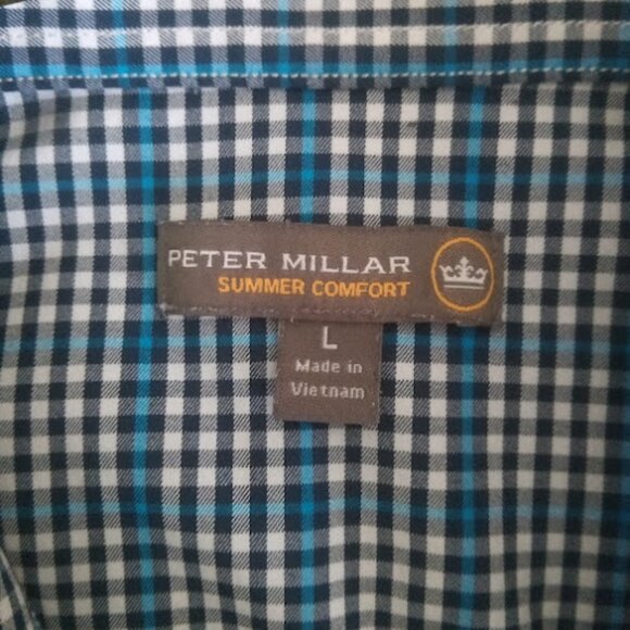PETER MILLAR | Summer Comfort Performance Sport Blue Check Button Down Shirt L - Picture 11 of 13